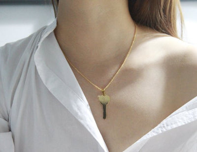Couples Heart and Key Necklace - 2 Pieces
