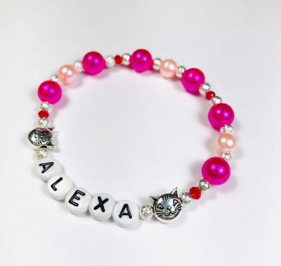 Personalized Cute Cat lover Girls Pearl Bracelet