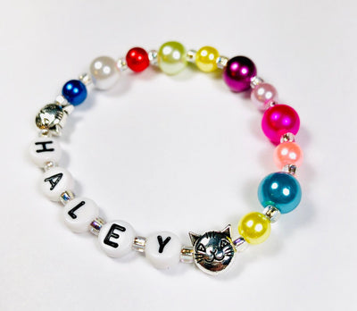 Personalized Cute Cat lover Girls Pearl Bracelet