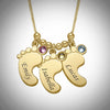 3 Baby Feet Necklace with Gold Plating and Birthstone