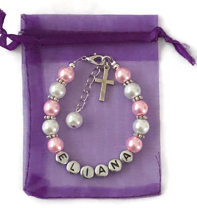 Personalized Girl's Cross Bracelet (Made to Order)