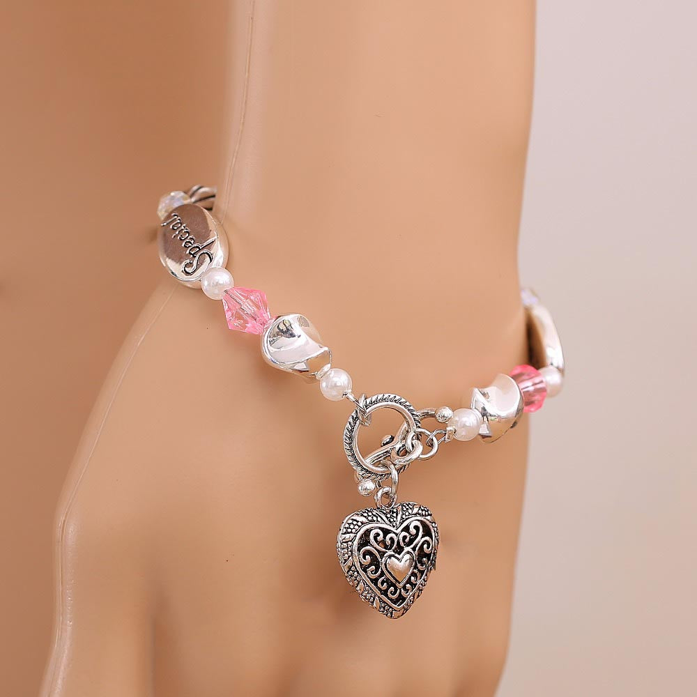 Granddaughter Heart Charm Bead Bracelet