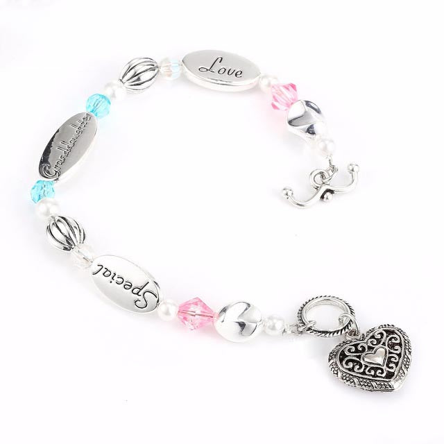 Granddaughter Heart Charm Bead Bracelet