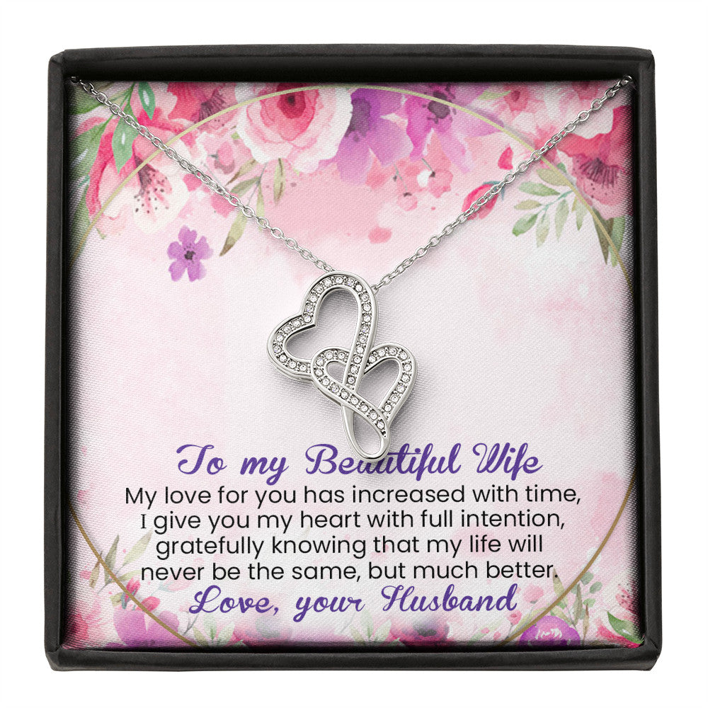 My Love for You Has Increased with Time - Double Hearts Necklace