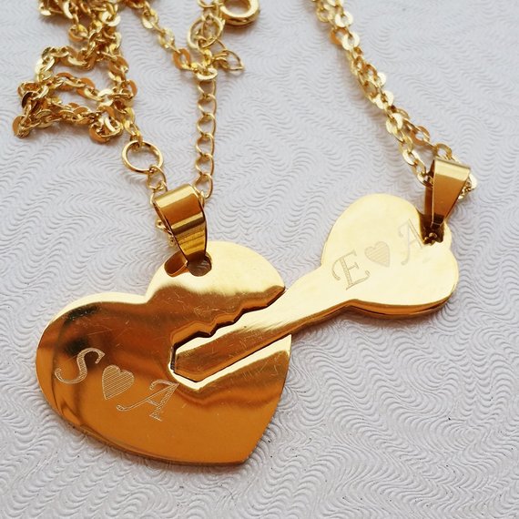 Couples Heart and Key Necklace - 2 Pieces