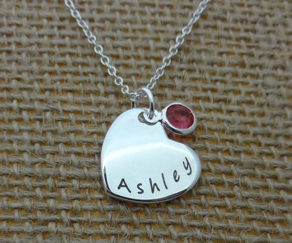 Personalized Granddaughter Birthstone Heart Necklace