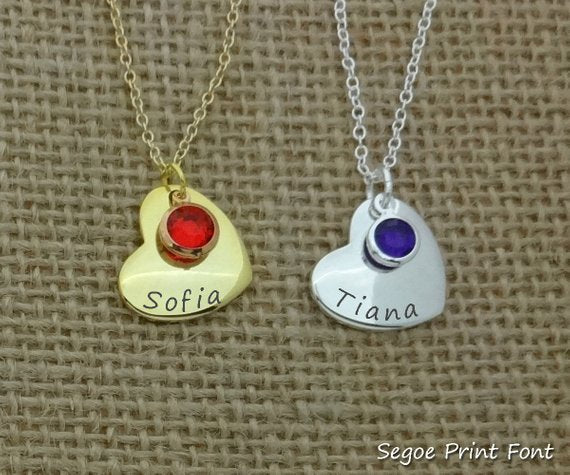 Personalized Granddaughter Birthstone Heart Necklace