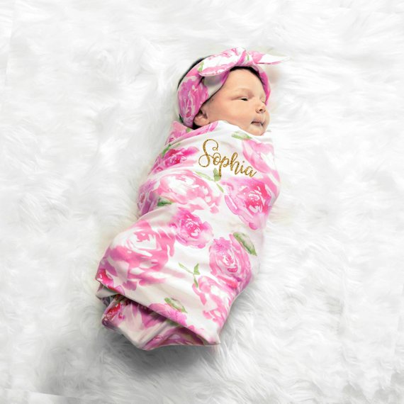 Personalized Baby Girl Coming Floral Blanket