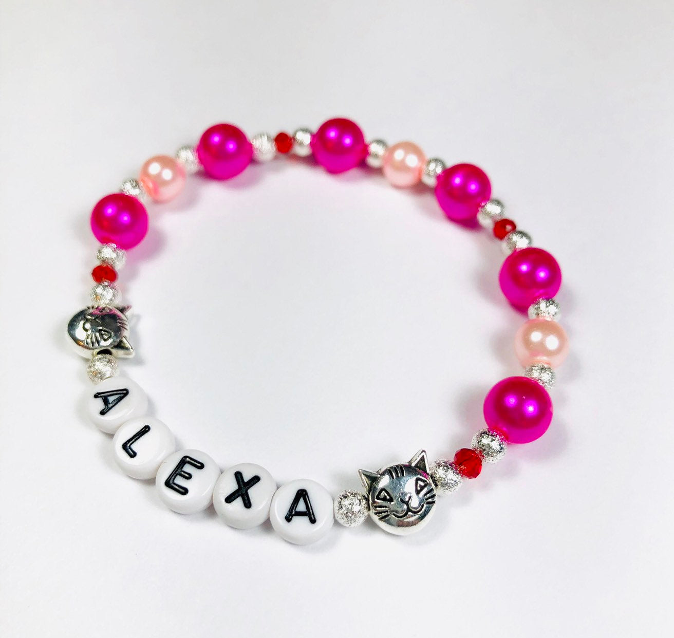 Personalized Cute Cat lover Girls Pearl Bracelet