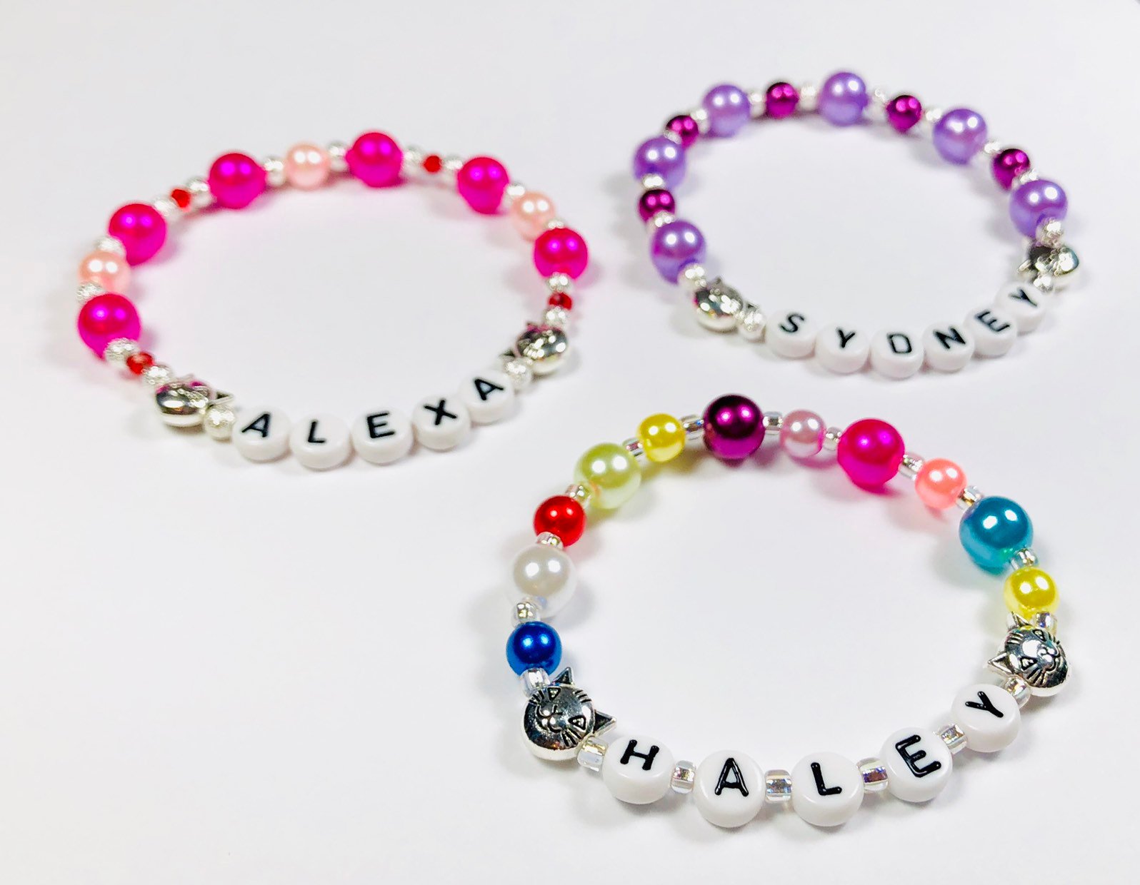 Personalized Cute Cat lover Girls Pearl Bracelet
