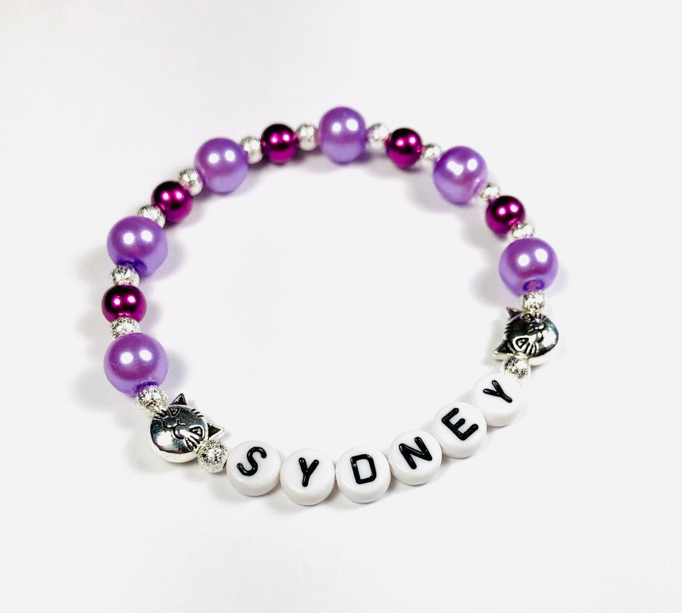 Personalized Cute Cat lover Girls Pearl Bracelet