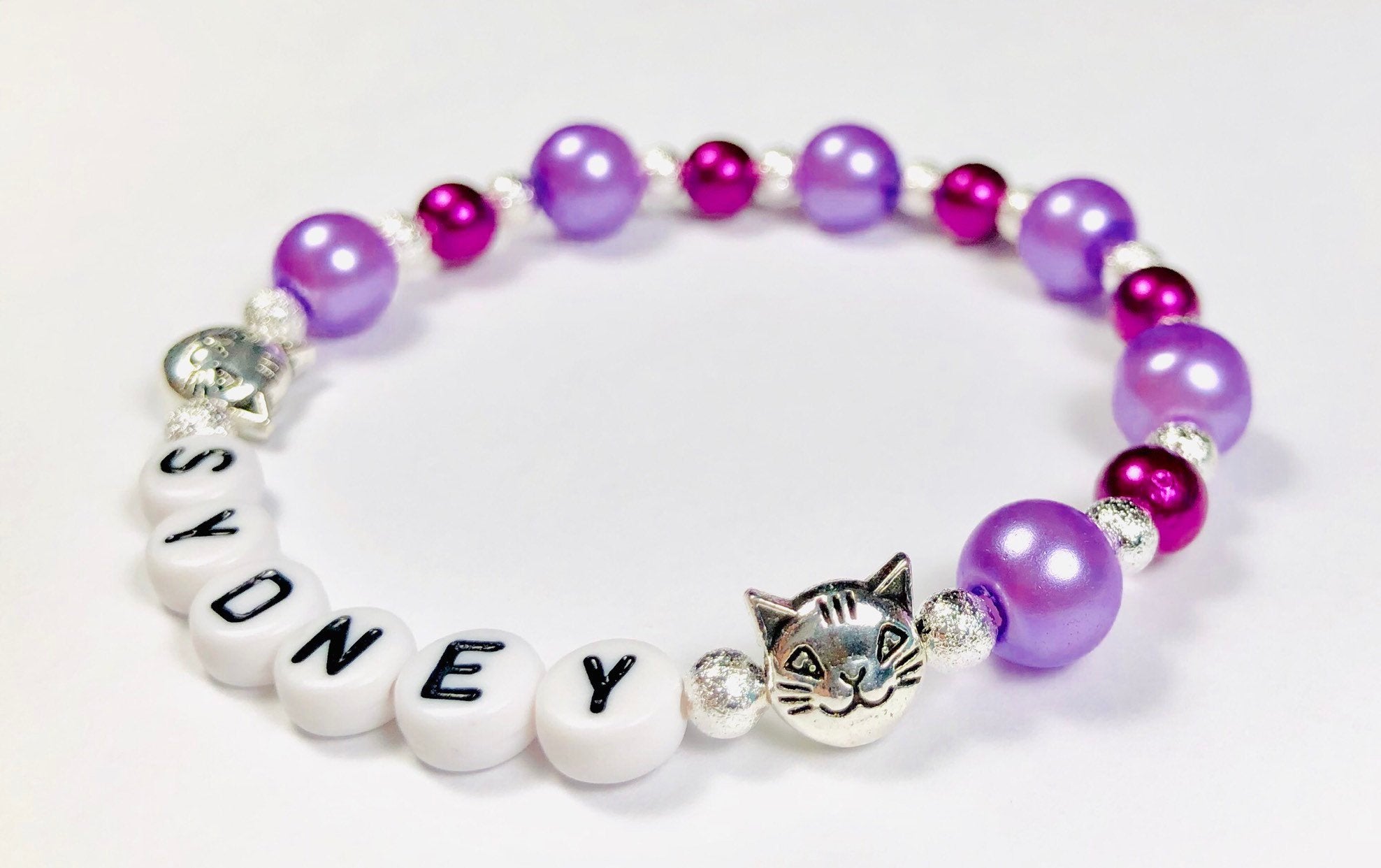 Personalized Cute Cat lover Girls Pearl Bracelet