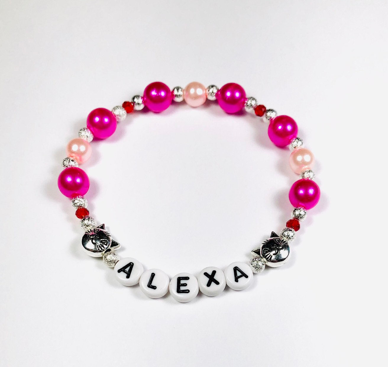 Personalized Cute Cat lover Girls Pearl Bracelet