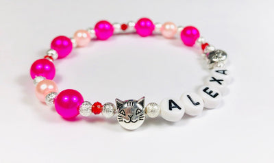 Personalized Cute Cat lover Girls Pearl Bracelet