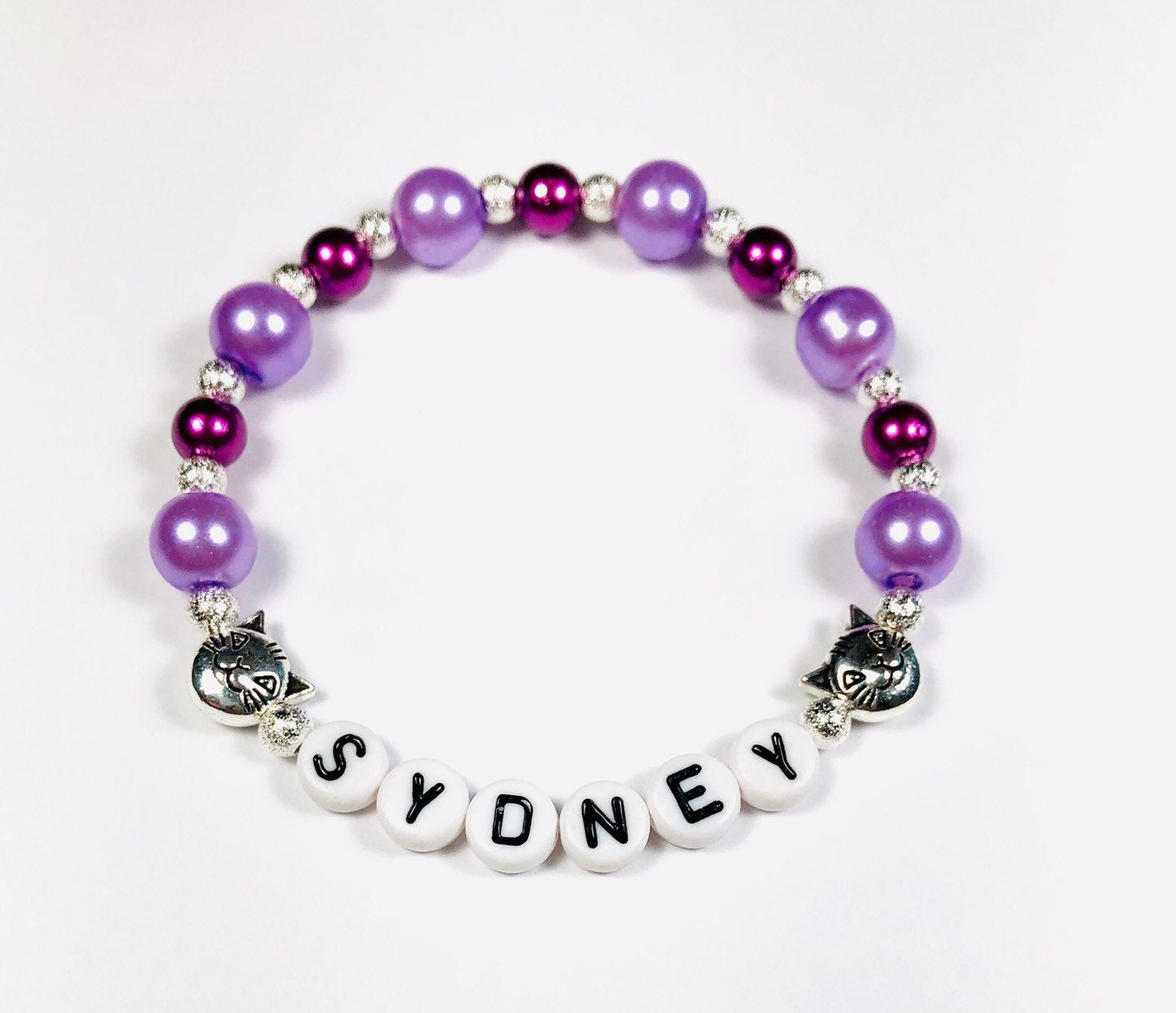 Personalized Cute Cat lover Girls Pearl Bracelet