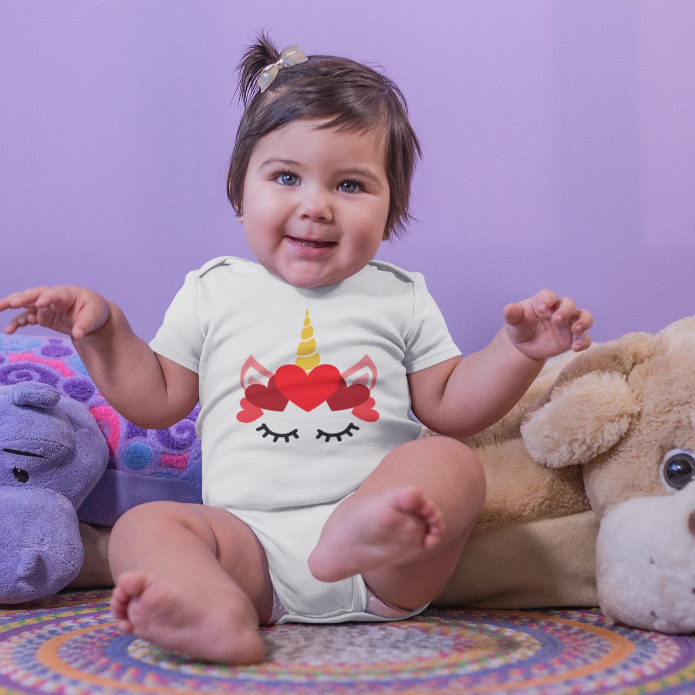 Valentine's Day Unicorn Baby Bodysuit