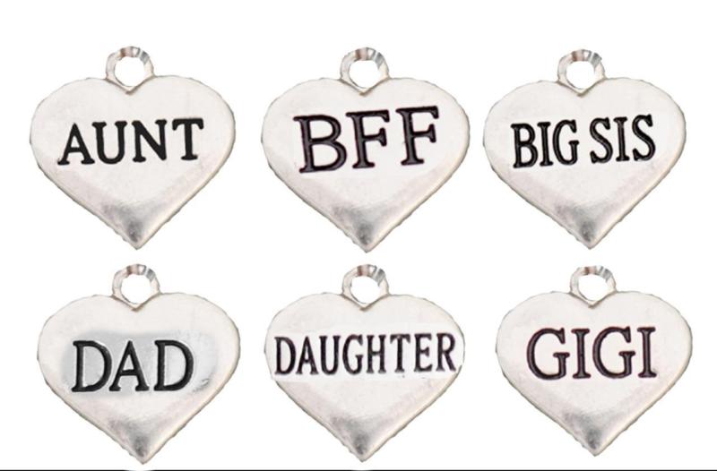 Custom Family Member Silver Heart Charms